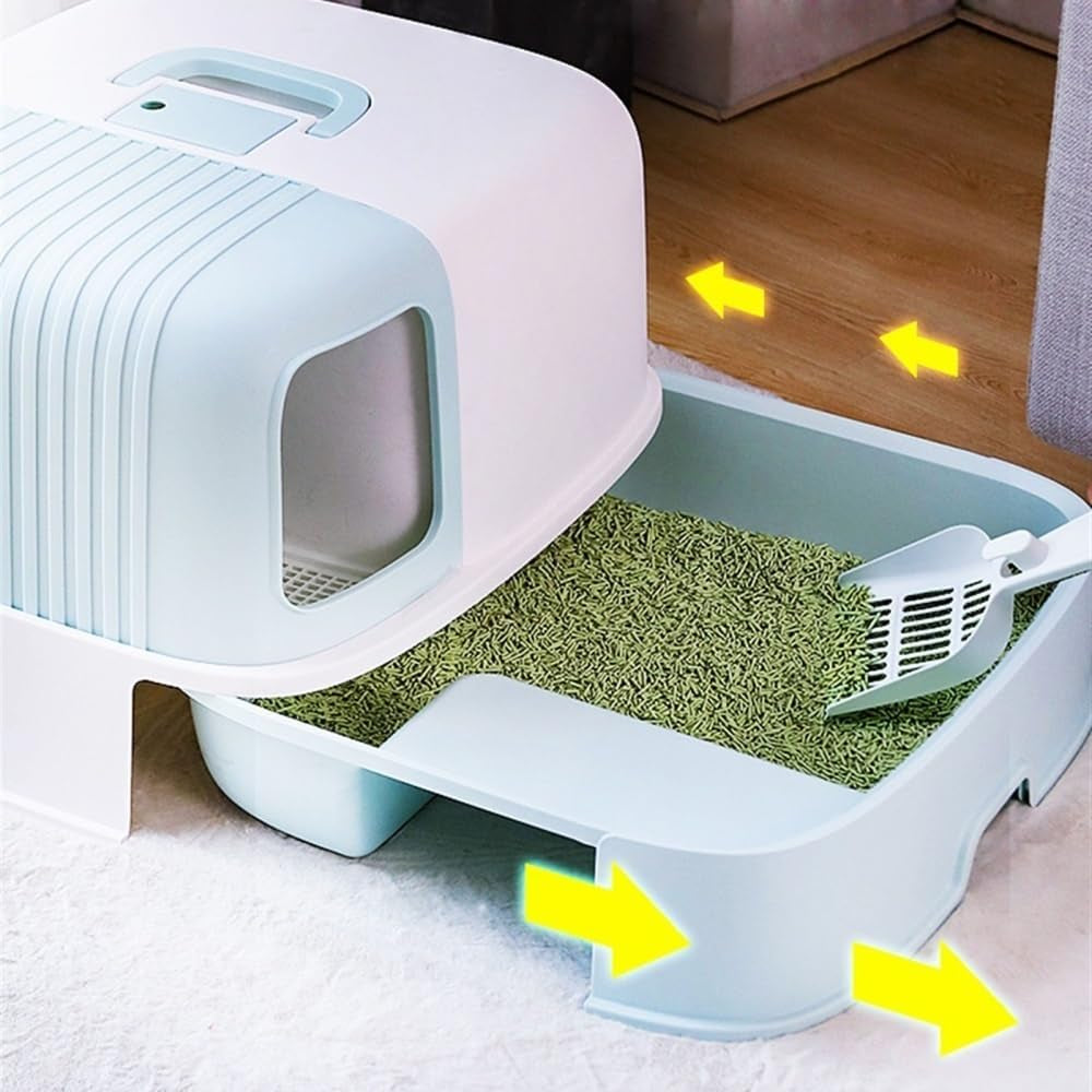pet-supplies-hooded-cat-litter-box-with-scoop-handle-portable-enclosed-trayblue