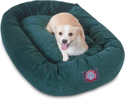 Majestic Pet 40 Inch Micro Velvet Calming Dog Bed Washable – Cozy Soft round Dog Bed with Spine for Head Support - Fluffy Donut Dog Bed 40X29X9 (Inch) – round Pet Bed Large – Pearl28