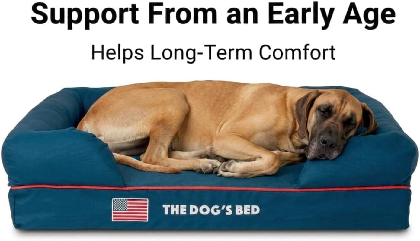 the-dog-s-bed-orthopedic-memory-foam-dog-bed-with-bolsters-for-large-dogs-high-density-support-mattress-low-front-entry-removable-washable-cover-oxford-fabric-blue-with-dark-red-trim-large