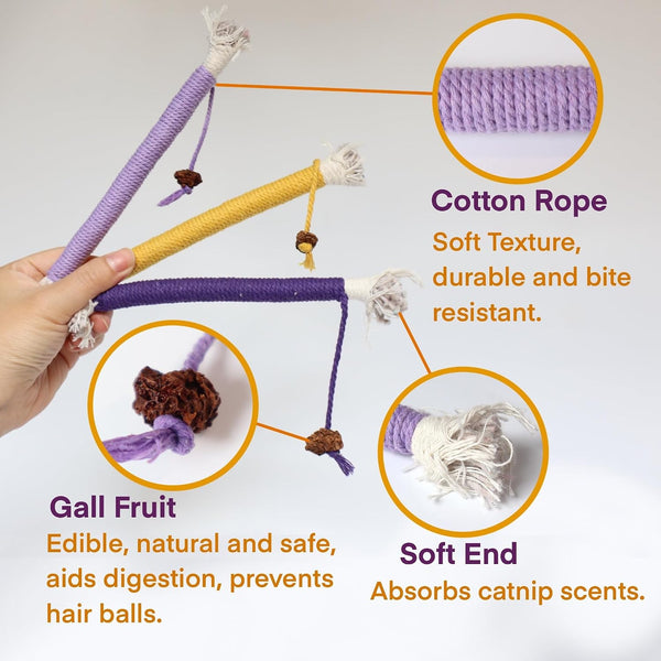 Cat Toys for Indoor Cats, Kitten Toys for Indoor Kittens, Catnip Rope Chew Toys for Teeth Cleaning, Interactive Cat Teething Toy, Kitty Kicker Toy, 3 Pack (Plus 1 Pouch of Catnip)3