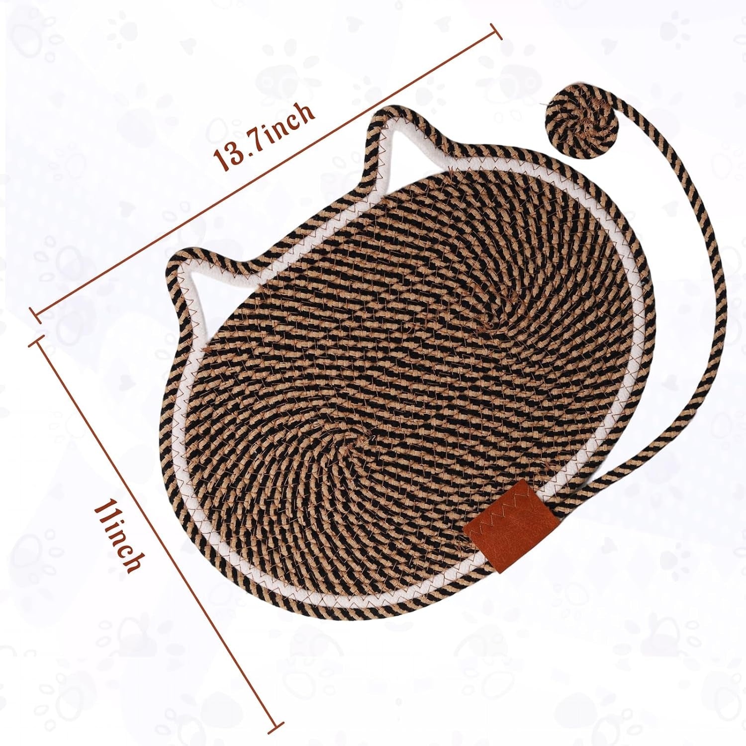 2-pc-cat-scratcher-mat-natural-cotton-rope-oval-horizontal-scratch-pad-11x13-7-with-dangling-ball-toy-cat-ear-design-furniture-protector-for-floor-wall-durable-handmade-balck-2-pc