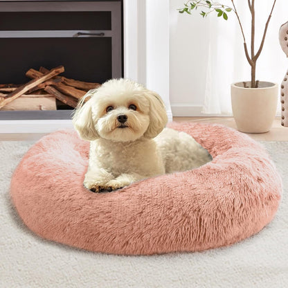 JOLLYVOGUE Small Dog Bed, Calming Dog Beds for Small Dogs & Indoor Cats - 20 Inches Donut Washable Cat Bed for Kittens & Puppies, round Fluffy Plush Faux Fur Pet Beds(Smoke Grey)42