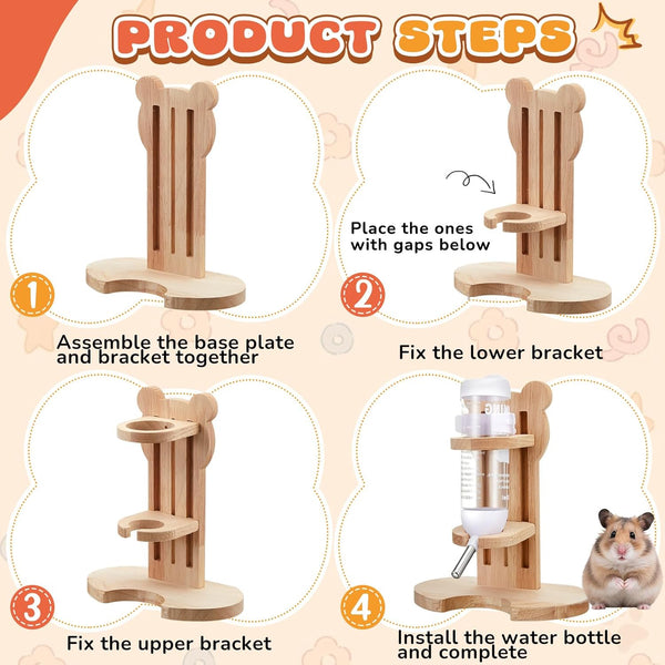 4 Pcs Hamster Cage Accessories Water Bottle Set,Rectangle | Hamster Sand Bath Box Feeding Bowl Climbing Toy Wooden Ladder Bridge Set for Rat Mice Small Animals Habitat Decor Enrichment4