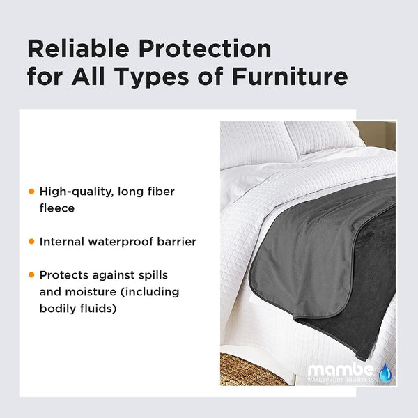 Silky Waterproof Throw for Protecting Furniture Bed Couch from Stains Caused by Dogs, Cats, Incontinence. Soft, Washable, Reversible. (Size Small 2-Pack 30X35 Inches, Color Black/Charcoal)3