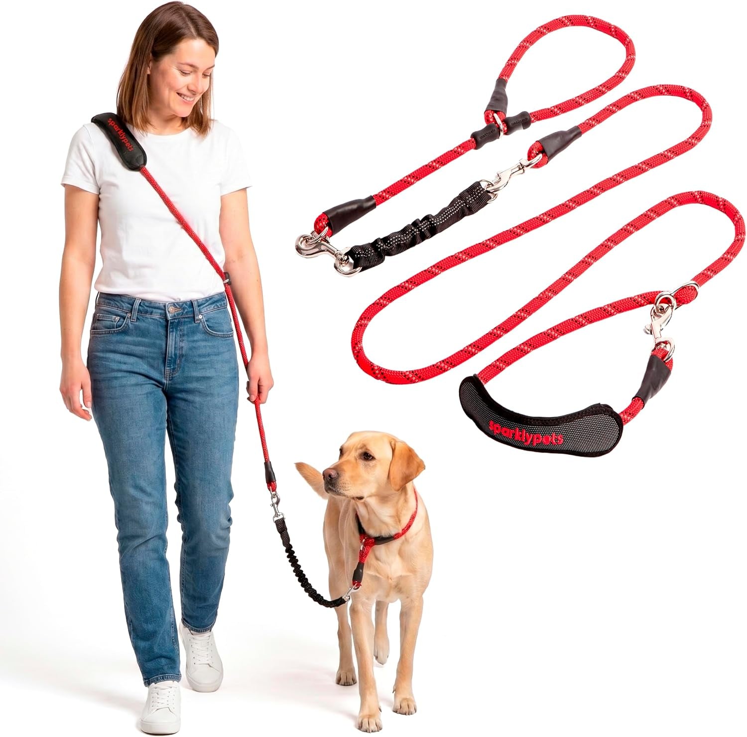 sparklypets-double-dog-leash-for-2-dogs-rope-bungee-dual-leash-for-medium-and-large-breeds-with-padded-handles-tangle-free-teal-medium-large