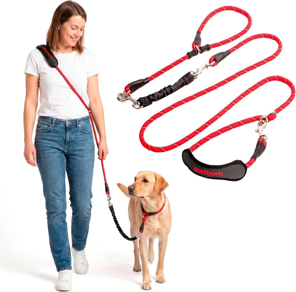 Sparklypets Double Dog Leash for 2 Dogs – Rope Bungee Dual Leash for Medium and Large Breeds with Padded Handles & Tangle Free (Teal, Medium/Large)13