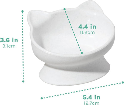 Kitty City Elevated Cat Bowls (Set of 2), Whisker-Friendly Raised Cat Food & Water Dishes, Modern Pedestal Design, Dishwasher Safe, 6.5 Oz Each – White & Gray6