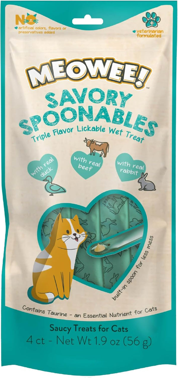MEOWEE! Savory Spoonables Variety Pack, 12 Count Tube, Triple Flavor Squeezable Lickable Wet Treats for Cats with Built-In Spoon for Less Mess26