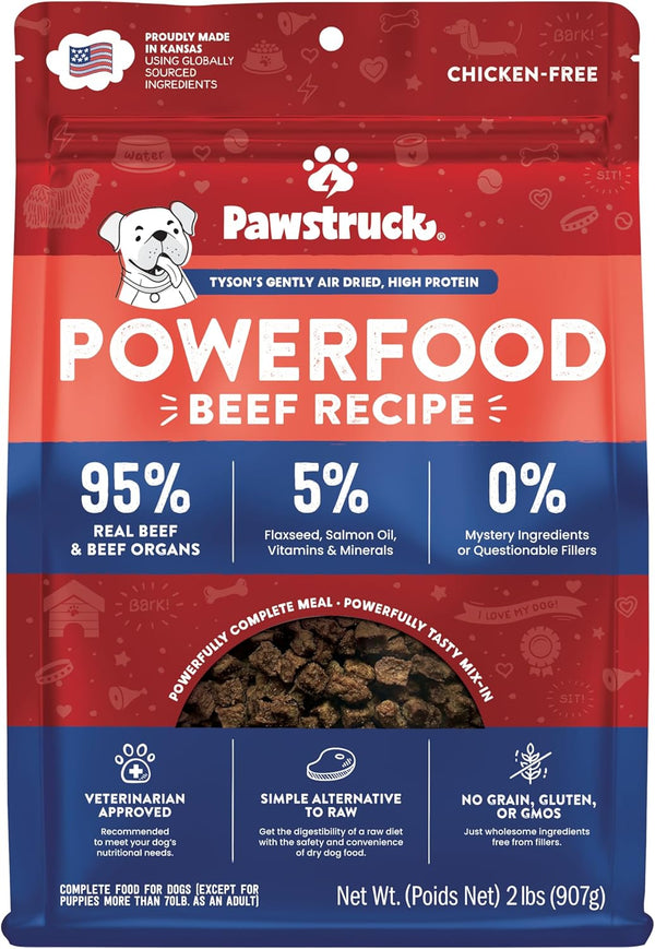 Pawstruck Air Dried Dog Food with Real Beef, Grain-Free, Made in USA, Non-Gmo & Vet Recommended, High Protein Limited Ingredient Full-Feed for All Breeds & Ages, 2Lb Bag1