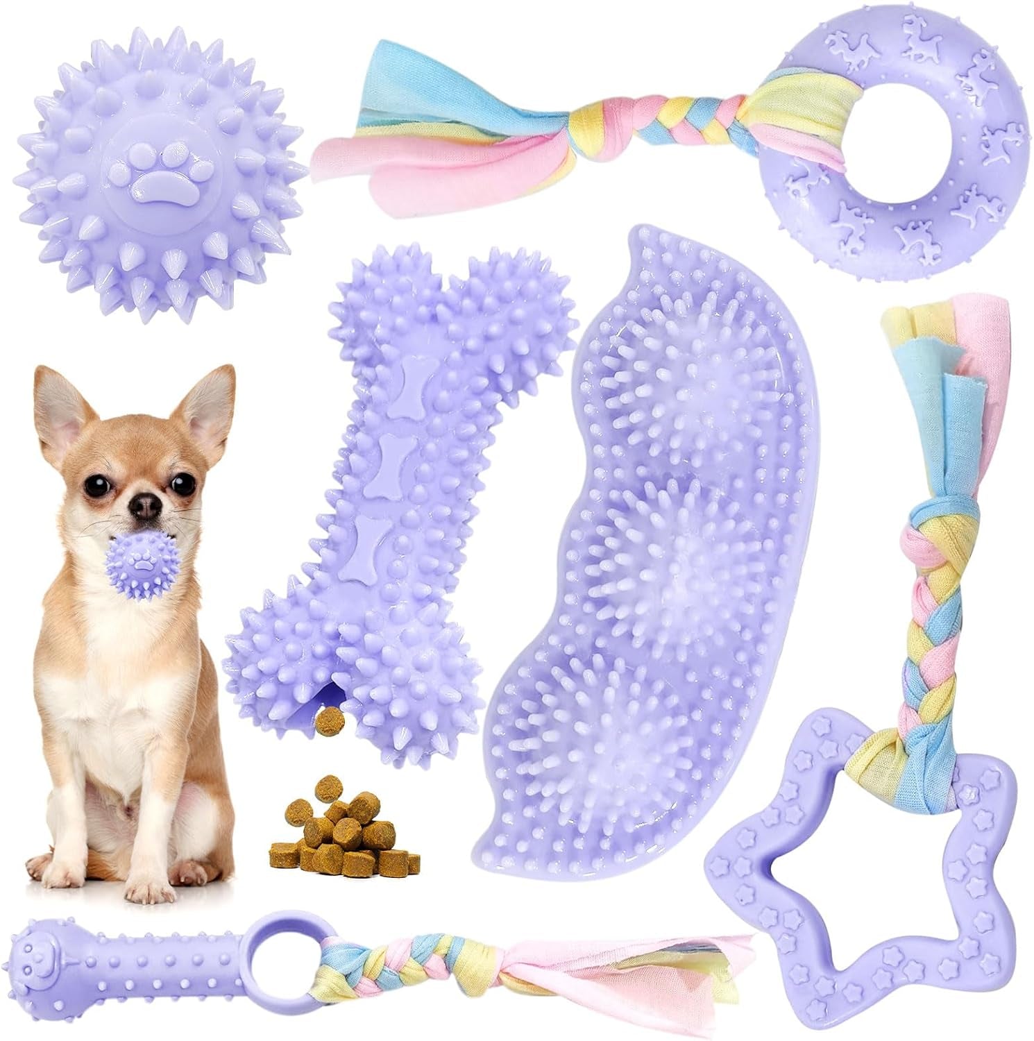 petcare-6-pack-puppy-chew-toys-blue-soft-rubber-rope-bone-ball-teething-toys-for-small-dogs-puppies-including-yorkie