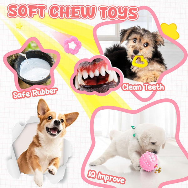 XIUGOAL Pink Puppy Toys - 9 Pack Puppy Chew Toys for Teething, Enrichment Dog Toys for Small Dogs to Keep Them Busy, Squeaky Plush Toy for Boredom4