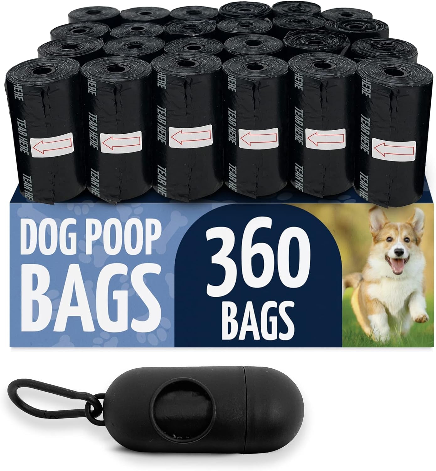 reli-dog-poop-bags-w-holder-360-pack-24-rolls-leash-clip-dispenser-9x13-large-dog-bag-for-poop-unscented-leak-proof-black-pet-waste-carrier-refills-w-clip-dispenser