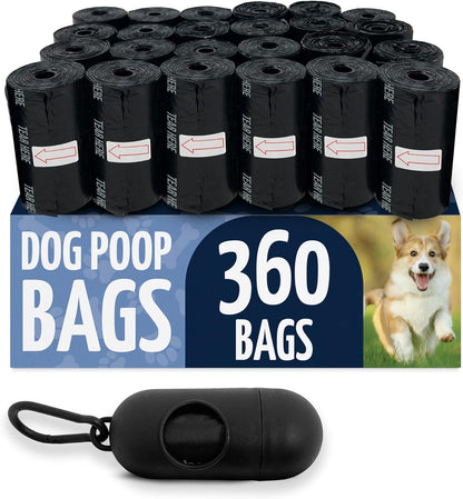Reli. Dog Poop Bags W/Holder (360 Pack - 24 Rolls) | Leash Clip Dispenser | 9X13" Large Dog Bag for Poop | Unscented, Leak Proof | Black Pet Waste Carrier Refills W/Clip Dispenser1