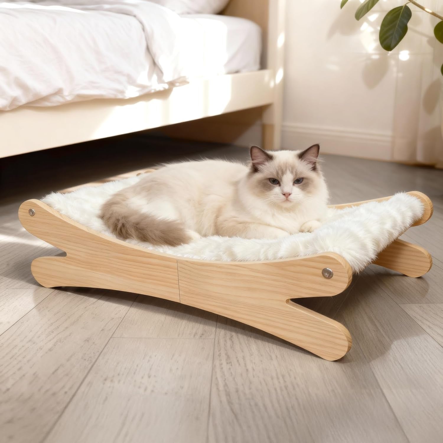 plush-elevated-cat-bed-cozy-raised-cat-hammock-with-solid-wood-frame-soft-furry-cushion-for-indoor-cats-small-dogs-multi-color-optionswhite