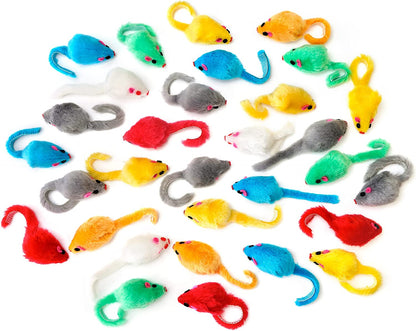 CHIWAVA 36PCS 4.1'' Furry Cat Toy Mice Rattle Small Mouse Kitten Interactive Play Assorted Color9
