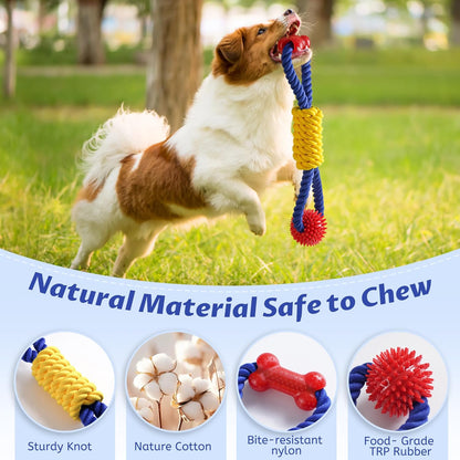 Aitmexcn Interactive Dog Rope Toys Tug of War, Tough Dog Toys for Large, Medium & Small Dogs, 100% Cotton Chew Toys for Boredom, Pull Ball Rope Teeth Cleaning3