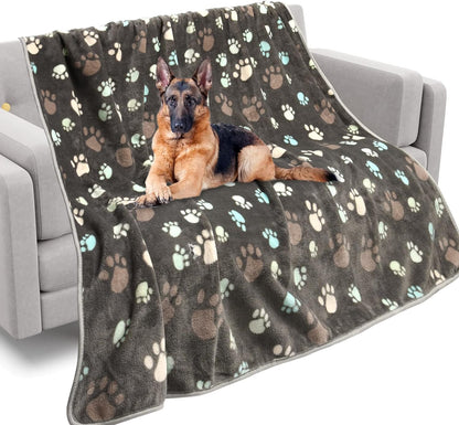 Rezutan Blanket for Large Dogs, Cat Flannel Washable Soft Pet Mat Throw Cover for Kennels-Beds, Sofas, Furniture Protection, Cute Paw Pattern, Black, 50X40 Inch30