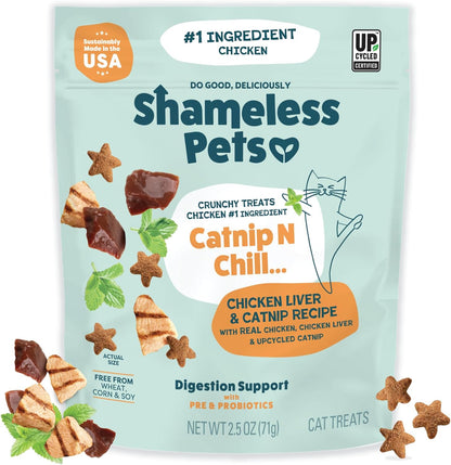 Shameless Pets Crunchy Cat Snacks & Treats – Healthy Cat Treats for Indoor Cats & Kittens with Catnip, Real Chicken & Digestive Support, Catnip N Chill (2.5 Oz)14