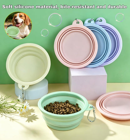 Collapsible Pet Bowl Travel Food Water Bowl(Greenpinkblue) | Food-Grade Silicone, Bpa-Free, Soft & Durable. Collapsible with Carabiner for Travel. Non-Slip Base, Easy to Rinse Clean.9