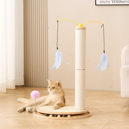 SHENGOCASE Cat Tree Scratching Post Scratcher, 26 Inch Tall, Solid Wood Base,Sisal Rope, Interactive Ball Track and Spinning Wand Feather Toys, Scratch Pad5