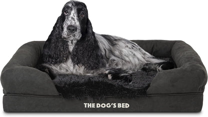 The Dog’S Bed Orthopedic Memory Foam Dog Bed with Bolsters for Large Dogs, High Density Support Mattress, Low Front Entry, Removable Washable Cover, Oxford Fabric, Blue with Dark Red Trim, Large27