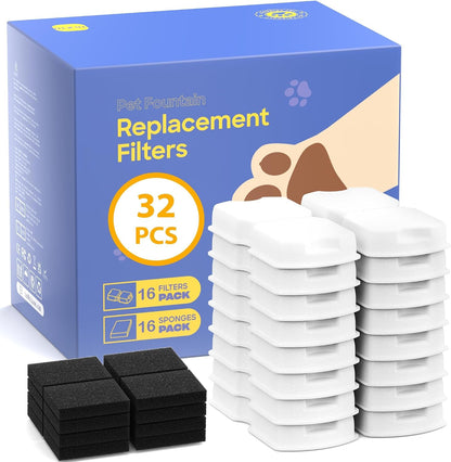 GIOTOHUN Cat Water Fountain Filter: 24 Cat Fountain Filter Replacement - 12 Filters & 12 Sponges - 6 Months Set of 24 Pet Fountains Filters for ATMZIQXR GIOTOHUN KOOGMOON UMOCUOY IHOUONE HOOISE9