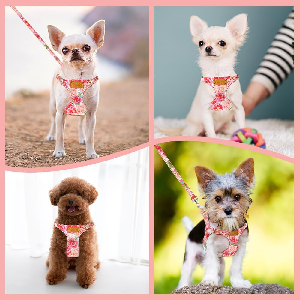 lukovee-no-pull-puppy-harness-and-leash-set-adjustable-lightweight-soft-suede-pet-harness-vest-with-snap-buckle-51in-leash-for-small-medium-dogs-pink-rose-xxs