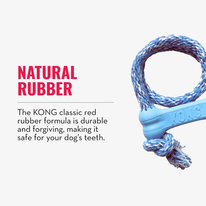 KONG Puppy Goodie Bone with Rope - Natural Rubber Bone with Cotton Rope - Teeth Cleaning Chew Toy for Growing Puppies - for XS Puppies - Blue6