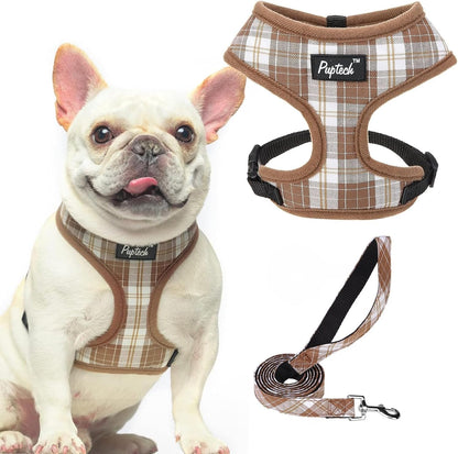 PUPTECK Soft Mesh Dog Harness Small Sized and Leash Set Pet Puppy Cat Comfort Padded Vest No Pull Harnesses, Beige, S25