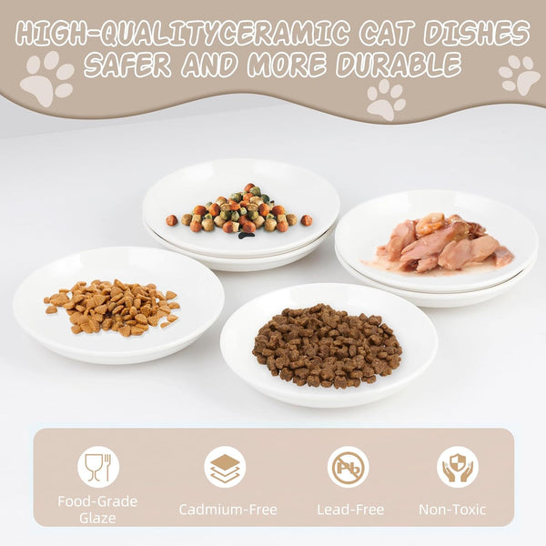 6 Pack Cat Food Bowl, Ceramic Cat Bowls, anti Whisker Fatigue Cats Bowl Set | 5.5 Inches Shallow Wide Kitten Plates for Food and Water (White-A)4