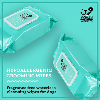 Wags & Wiggles Hypoallergenic Dog Wipes for Sensitive Skin, Fragrance-Free Waterless Cleansing Cloths for Paws, Face, and Dog Body, No SLS, Parabens, or DEA, 100 Count | Waterless Cleansing Cloths for Paws, Face, and Body; No SLS, Parabens, or DEA for Sensitive Skin2