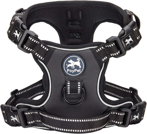 Poypet No Pull Dog Harness with 4 Snap Buckles, Reflective with Front & Back 2 Leash Hooks and an Easy Control Handle [NO Need Go over Dog’S Head](Mint Blue,M)8
