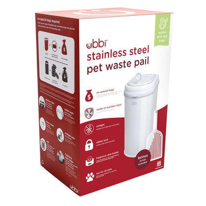 Ubbi Pet Waste Pail, White | Odor-Locking Cat Litter Disposal System, Stainless Steel Pet Waste Can with Safety Lock & Scoop, No Special Bags Required5