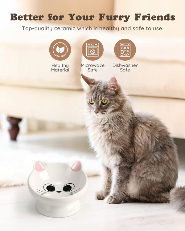 Raised Cat Food Bowl Ceramic 15° Tilted Cat Food Bowls Protect Cat'S Spine anti Vomiting Backflow Prevention Bowls for Adult Kitty, Kitten, and Small Dogs, Pink2