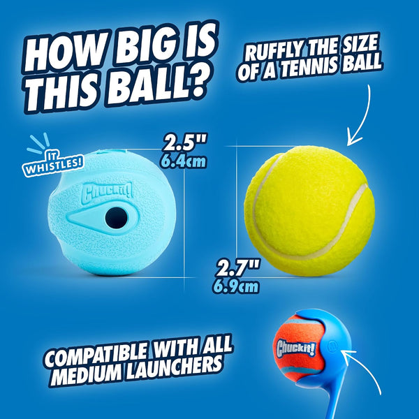 Chuckit! the Whistler Ball Dog Toy, Medium (2.5 Inch Diameter) for Dogs 20-60 Lbs, Pack of 2, Multicolor2
