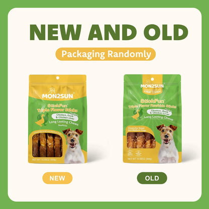 MON2SUN Dog Treats, 5 Inch Triple Flavor Wrapped Rawhide Sticks, 21.16 Oz | 30 Count Pack, Chicken Liver, Duck and Chicken Recipe, Long-Lasting Chew, Support Dental Health, for Small and Medium Dogs8