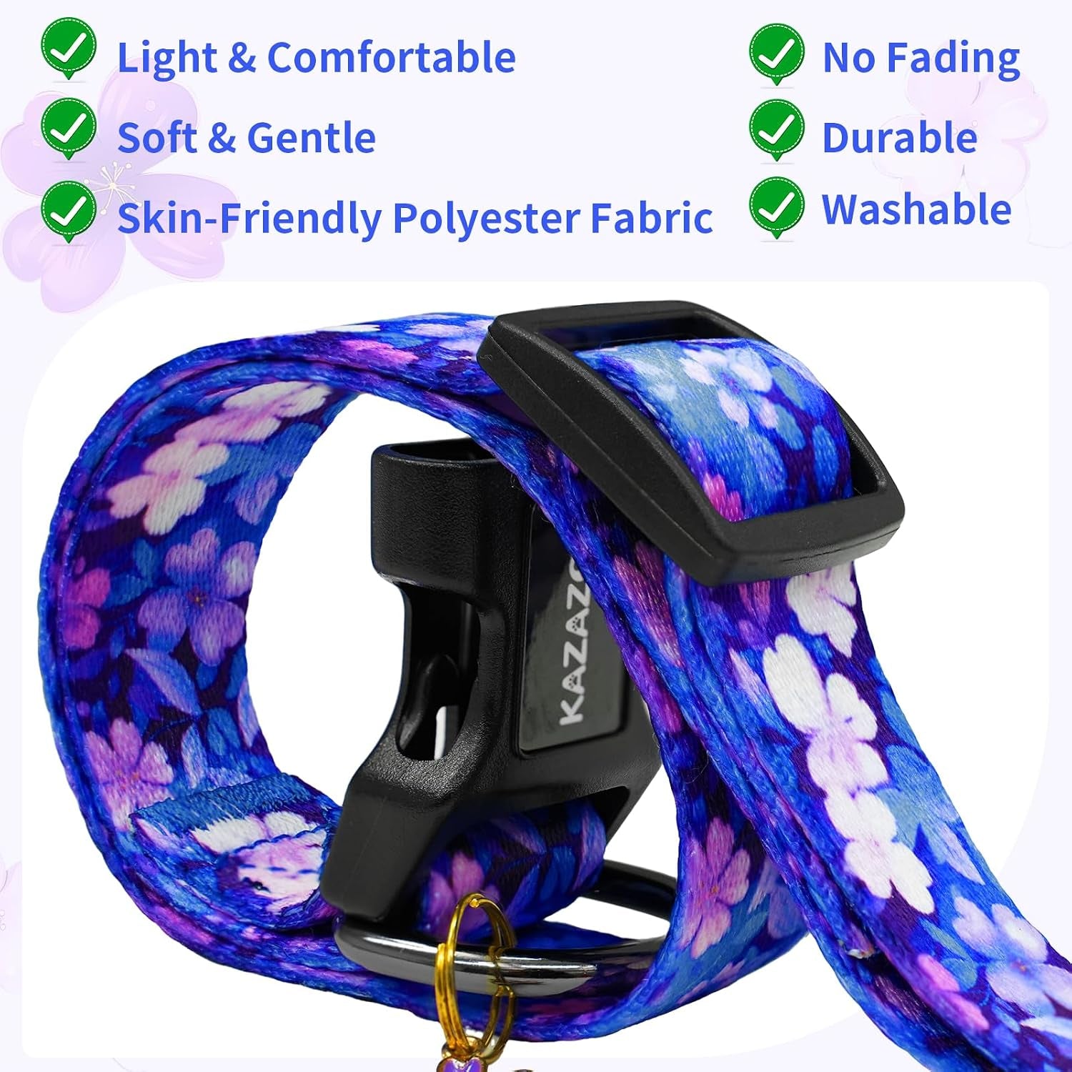 kazazoo-dog-collar-cute-and-soft-nylon-puppy-collar-girl-dogs-adjustable-purple-dog-collars-for-medium-dogs-purple-flowers-m