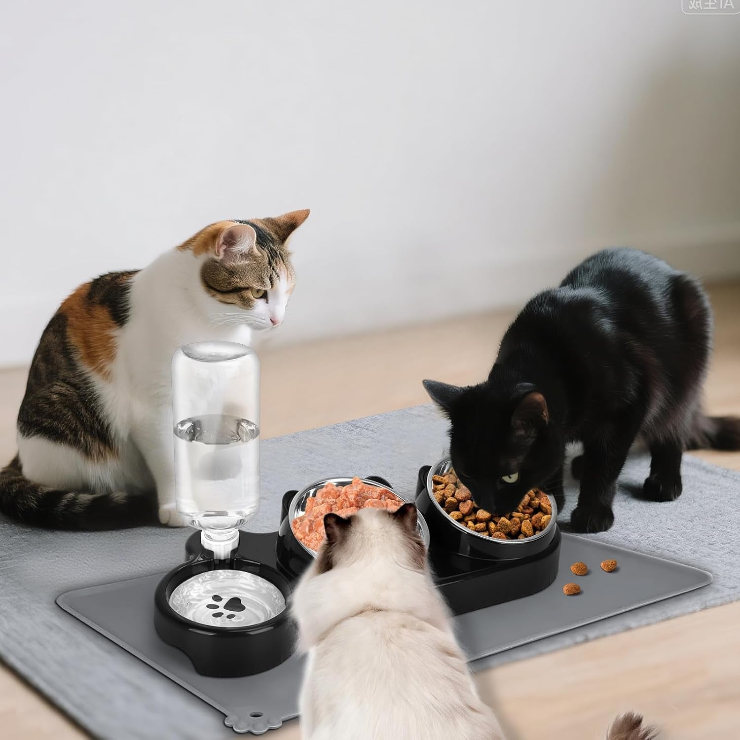cat-food-and-water-bowl-set-stainless-steel-raised-cat-bowls-with-automatic-water-bottle-waterproof-mat-for-cats-puppies-3-in-1-pet-feeding-station-for-wet-dry-food-black