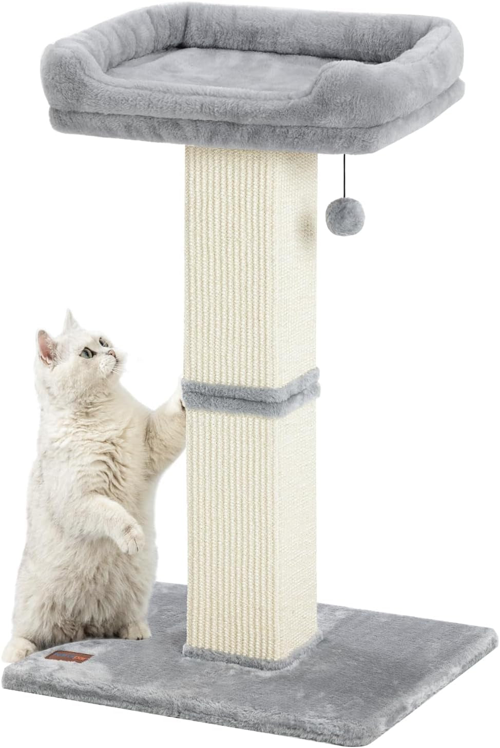 karolpar-32-cat-scratching-post-for-indoor-cats-sisal-cat-scratcher-with-plush-perch-large-scratch-post-with-bed-removable-cover-sisal-fabric-light-grey-natural-sisal-cat-scratcher-tower-large-scratch-post-with-bed-cat-tree-with-removable-cover