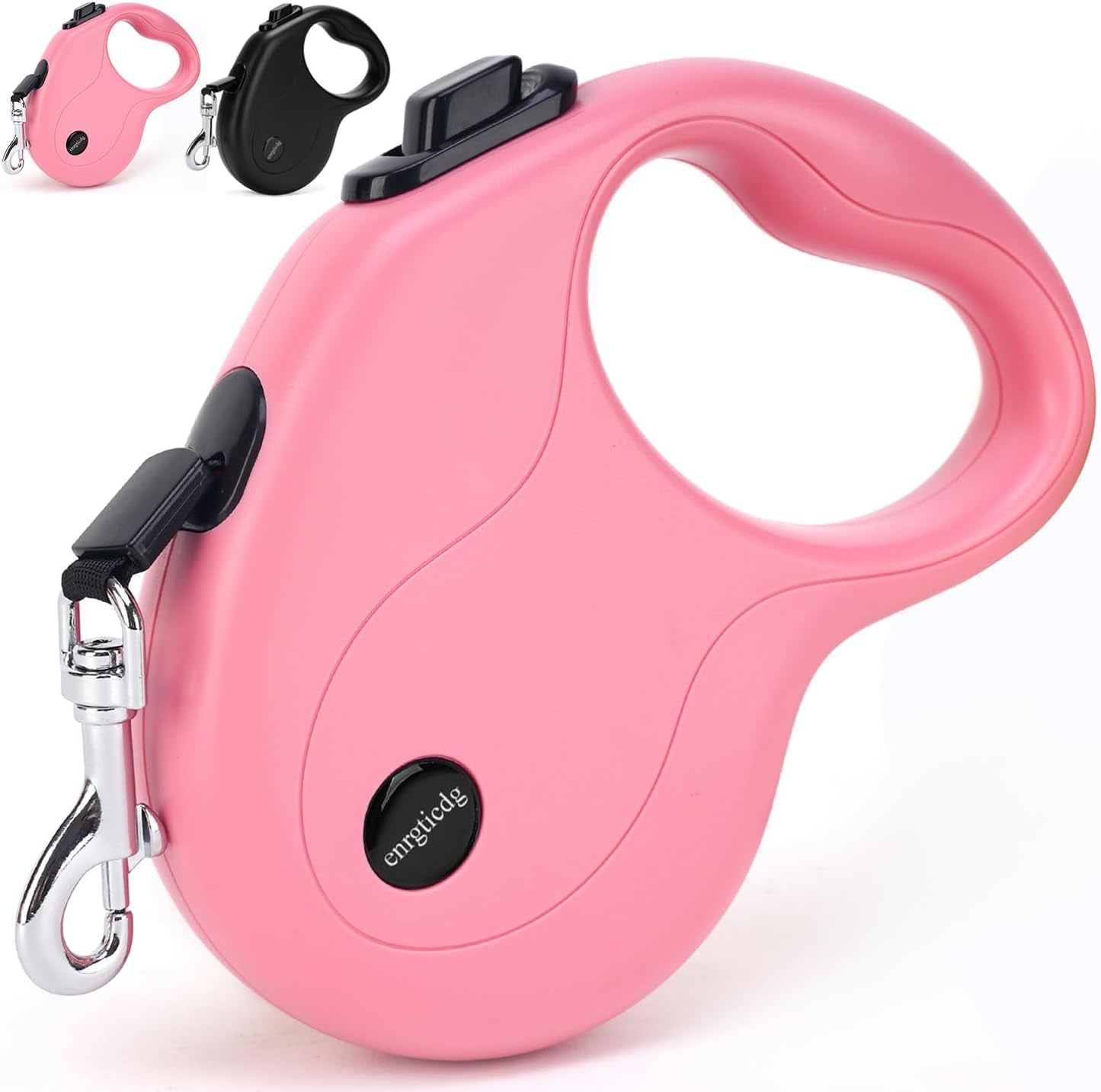 enrgticdg-16ft-retractable-dog-leash-light-weight-leash-for-small-to-medium-dogs-cats-up-to-50lbs-stainless-steel-spring-strong-nylon-tape-tangle-free-one-handed-brake-pink-black