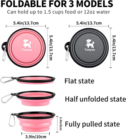 COOYOO Collapsible Dog Bowl,2 Pack Collapsible Dog Water Bowls for Cats Dogs,Portable Pet Feeding Watering Dish for Walking Parking Traveling with 2 Carabiners3