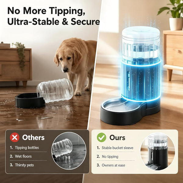 CZPET Dog Water Bowl Dispenser 5L, Wider Mouth Gravity Refilling (Black) | Automatic Cat Waterer with Removable Stainless Steel Bowl, Upgraded Brush, Easy Cleaning, Large Drinking Area for Multi-Pet3