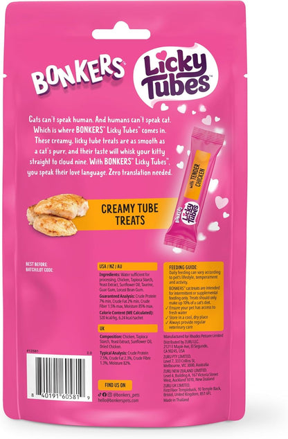 Bonkers Licky Tubes Chicken Flavored Wet Cat Treats, 4 Pieces (Pack of 15)9