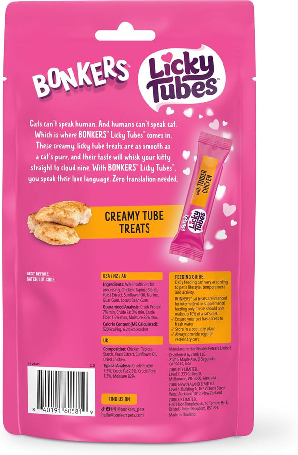 Bonkers Licky Tubes Chicken Flavored Wet Cat Treats, 4 Pieces (Pack of 15)9