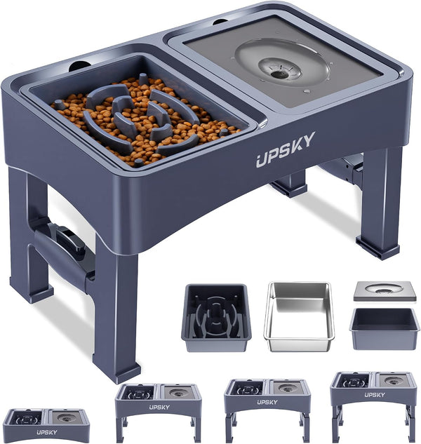 UPSKY 2-In-1 Elevated Dog Bowls Slow Feeder, 4 Height Adjustable Raised Bowl Stand, No Spill Dog Water Bowls, Anti-Slip Food and Water Bowls for Small Medium Dogs(Not Include Stainless Steel Bowl)13
