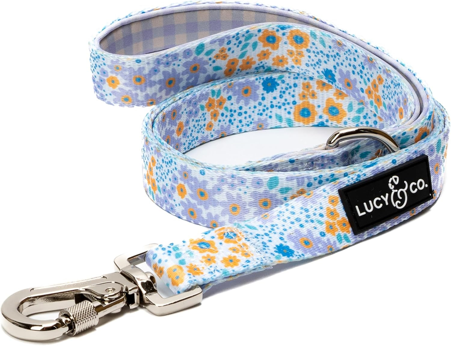 lucy-co-cheery-cherries-designer-dog-leash-for-small-to-large-dogs-padded-handle-for-comfort-large-red-gingham-cherries-5-foot