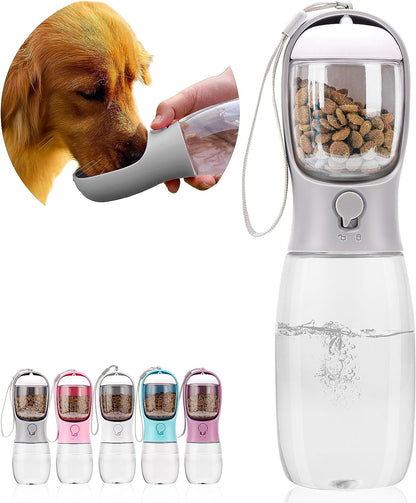 Dog Water Bottle with Food Container, Portable Leak Proof Pet Water Dispenser for Walking Hiking Travel, Puppy Essentials Accessories for Small Large Dogs, Dog Gifts (10Oz/15Oz/19Oz)21