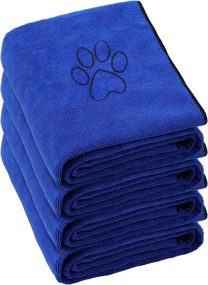 Chumia 4 Pack Dog Towels for Drying Large Microfiber Grooming Tools Absorbent Soft Bath Supplies with Embroidered Paw for Small Medium Pet Products(16 X 32 Inch,Black)17