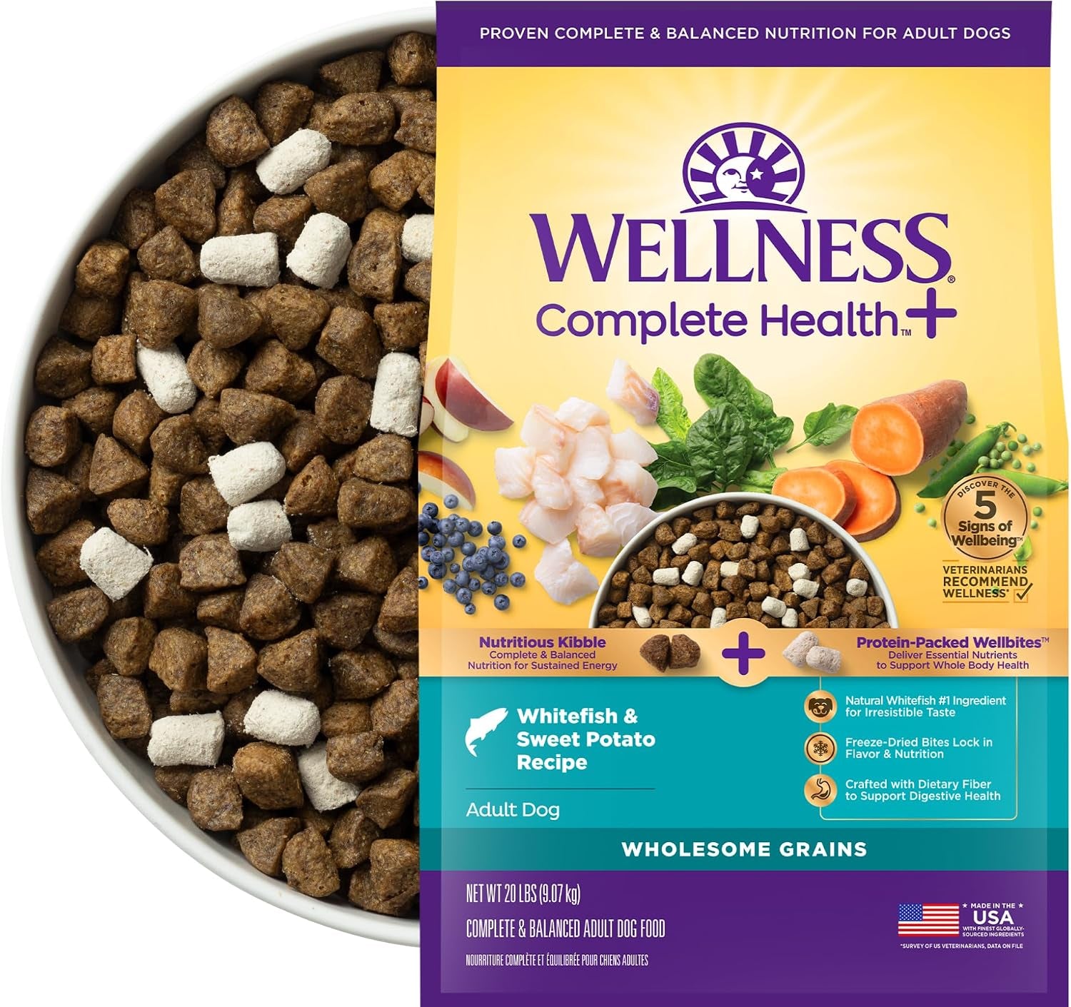wellness-complete-health-adult-dry-dog-food-with-freeze-dried-wellbites-wholesome-grain-kibble-natural-chicken-and-oatmeal-recipe-4-lb-bag