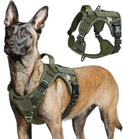 Rabbitgoo Tactical Dog Harness for Large, No Pull Military Service Vest | Molle & Handle, Heavy Duty, Adjustable, Reflective Straps, Easy Control for Training Walking, Black, Large56